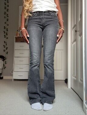 High-Rise Grey Flare Jeans for Women